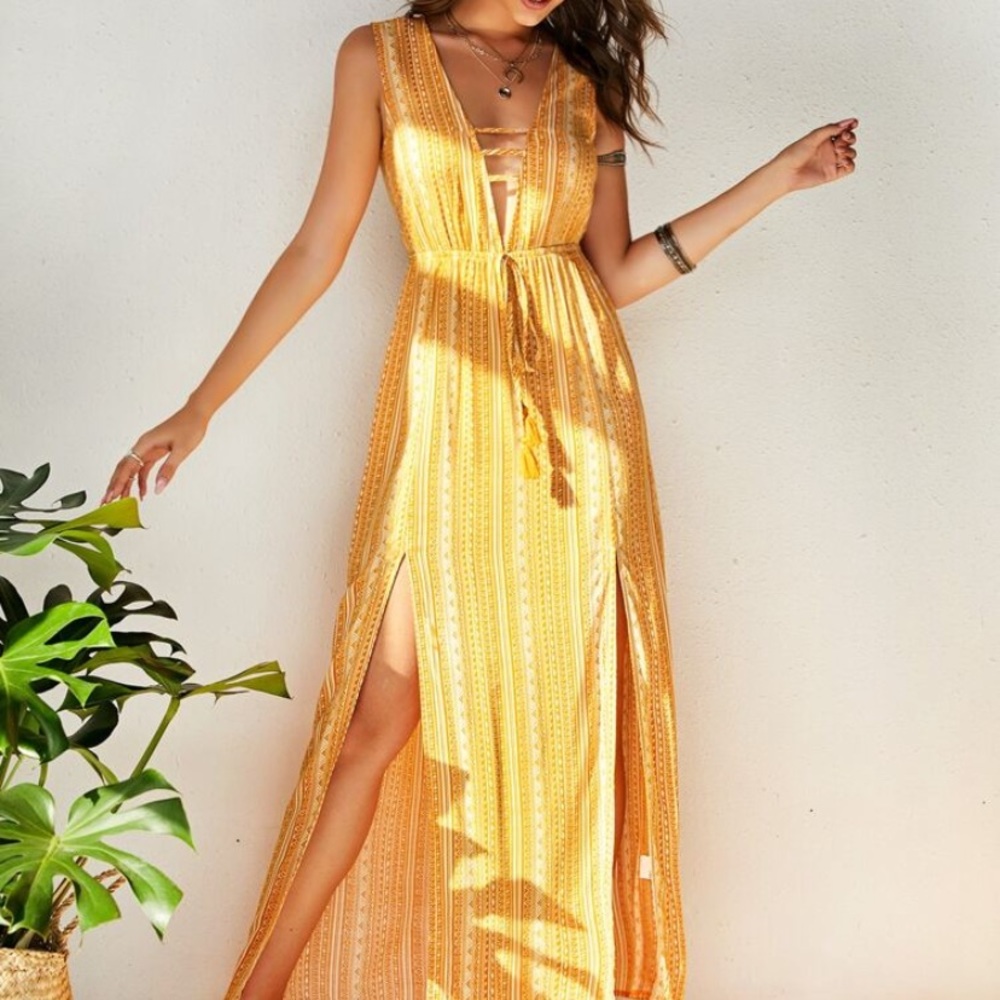 Tie-Waist Tribal Print Dress